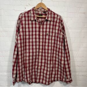 Timberland Shirt Mens XXL Red Plaid Tartan Western Long Sleeve Button Up